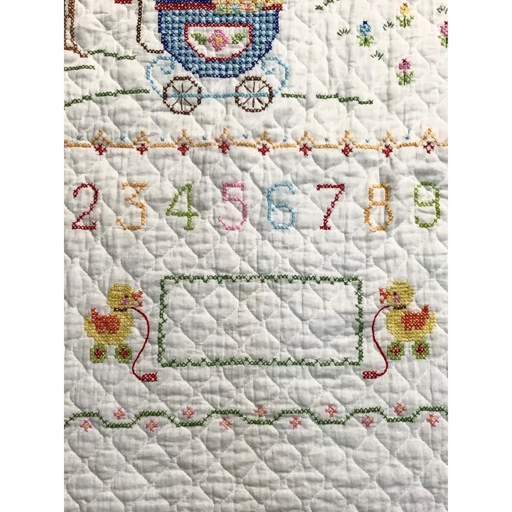 Vintage Hand Cross Stitch Baby Crib Quilt Alphabet ABC Nursery Sampler 34x57 - Picture 6 of 12